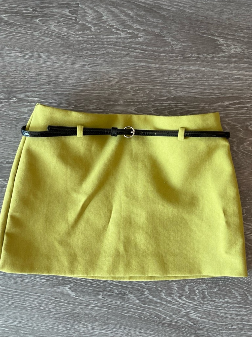 Chartreuse Mini Skirt with Black Belt